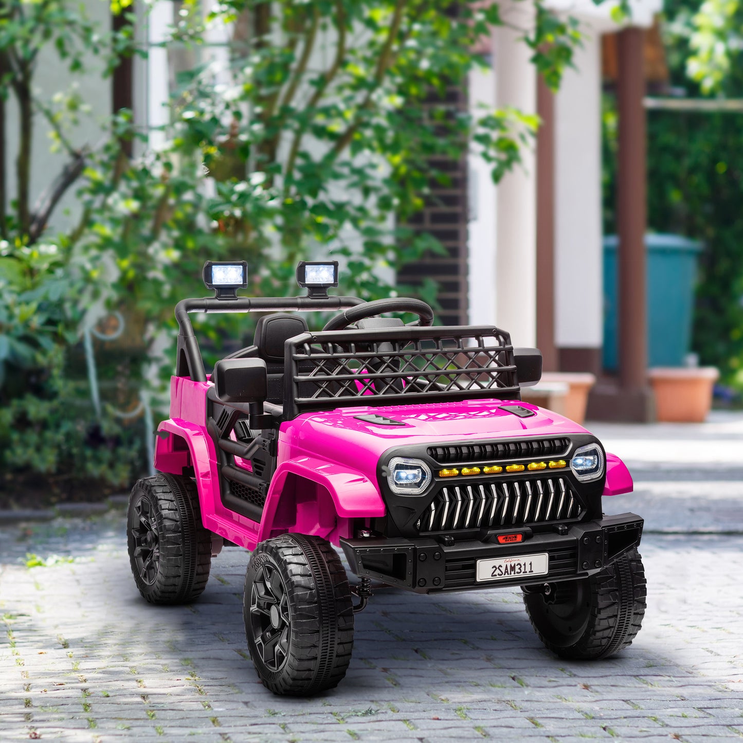 Qaba 12V Ride On Truck, Battery Powered Kids Electric Car UTV with 4 Suspension Wheels, Remote Control, 3 Speeds, LED Headlights, Horn, USB Music, Pink