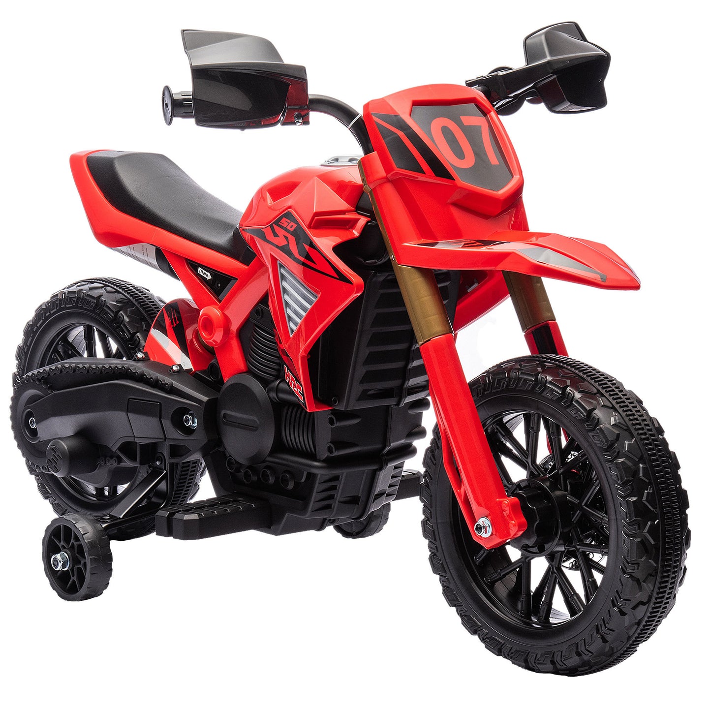 Qaba Kids Motorcycle, 6V Battery Powered Dirt Bike with Training Wheels, Horn & Start Sound, Electric Motorcycle for Kids 3-8 Years, Red