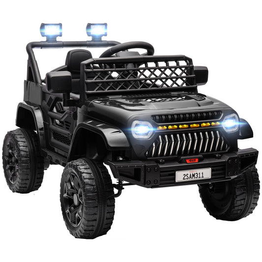 Qaba 12V Ride On Truck, Battery Powered Kids Electric Car UTV with 4 Suspension Wheels, Remote Control, 3 Speeds, LED Headlights, Horn, USB Music, Black