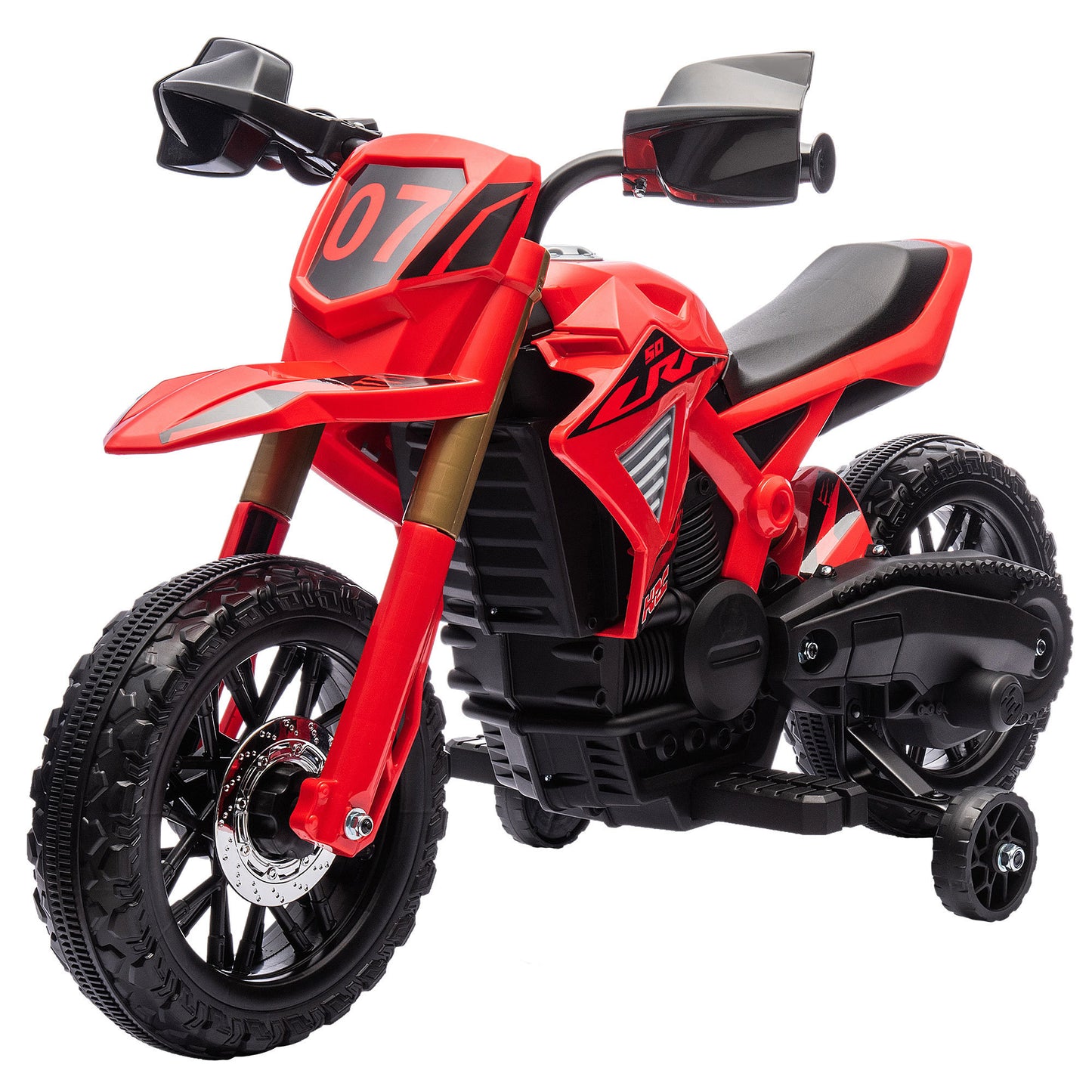 Qaba Kids Motorcycle, 6V Battery Powered Dirt Bike with Training Wheels, Horn & Start Sound, Electric Motorcycle for Kids 3-8 Years, Red