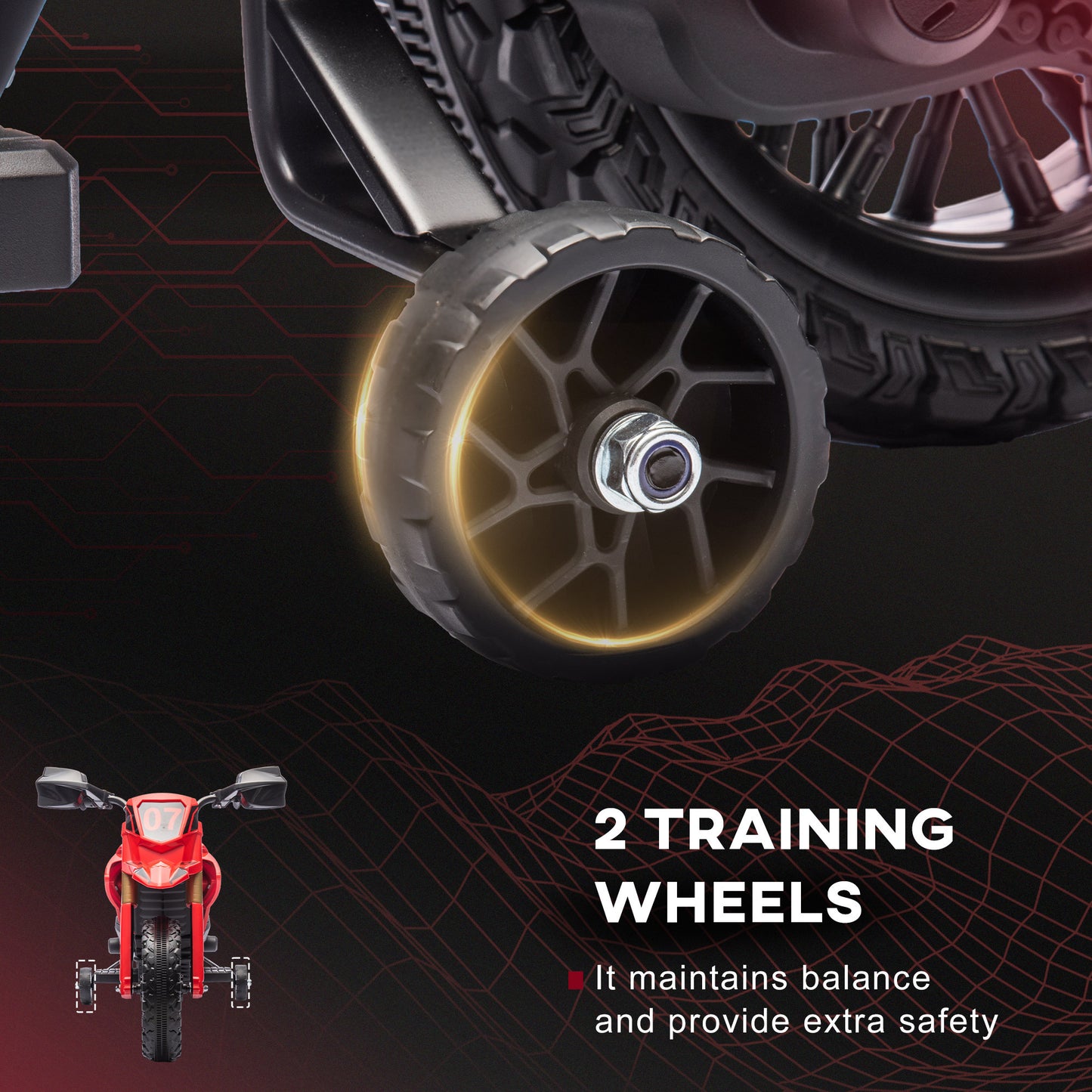 Qaba Kids Motorcycle, 6V Battery Powered Dirt Bike with Training Wheels, Horn & Start Sound, Electric Motorcycle for Kids 3-8 Years, Red