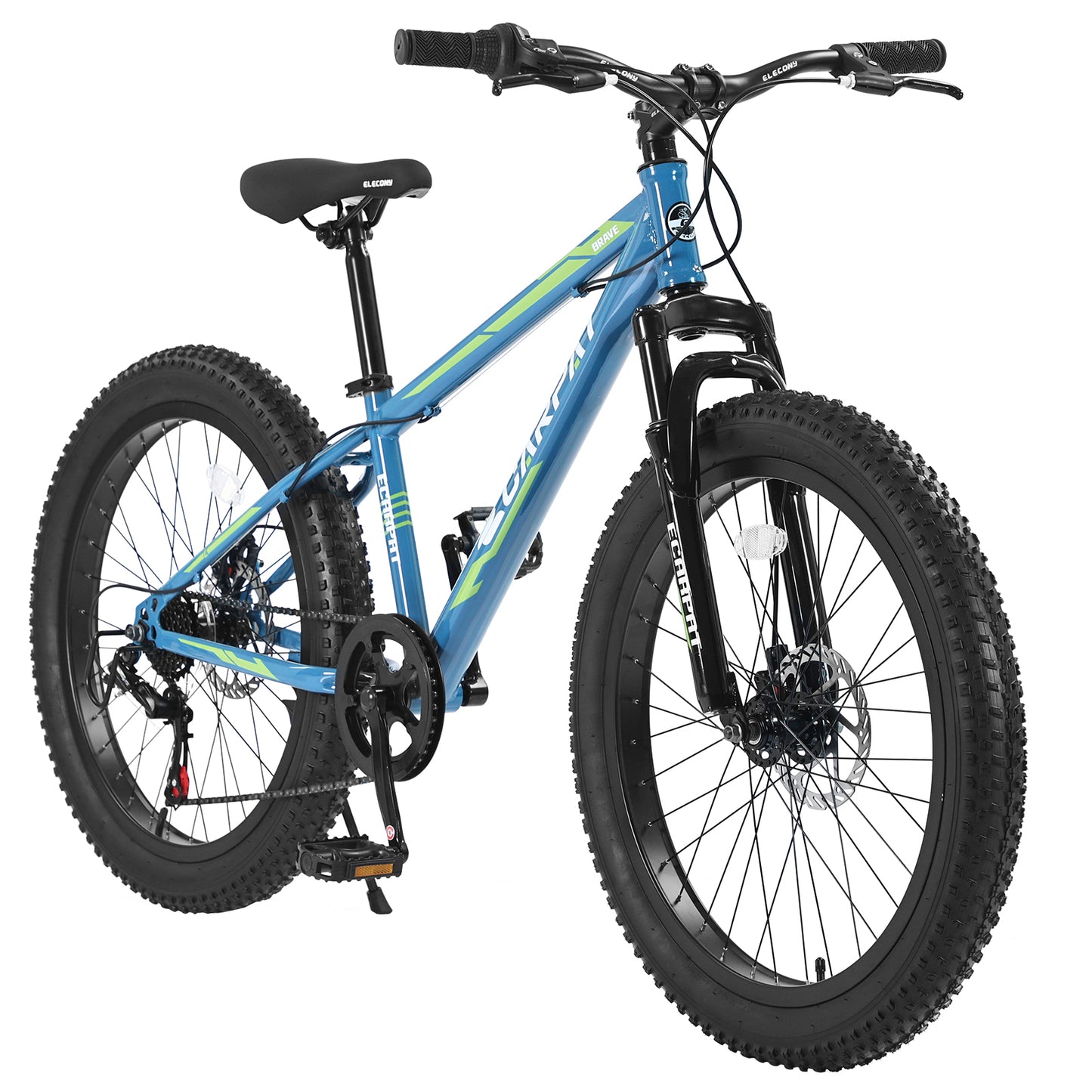 S24109 24 Inch Fat Tire Bike Adult/Youth Full Shimano 7 Speeds Mountain Bike, Dual Disc Brake, High-Carbon Steel Frame, Front Suspension, Mountain Trail Bike, Urban Commuter City Bicycle