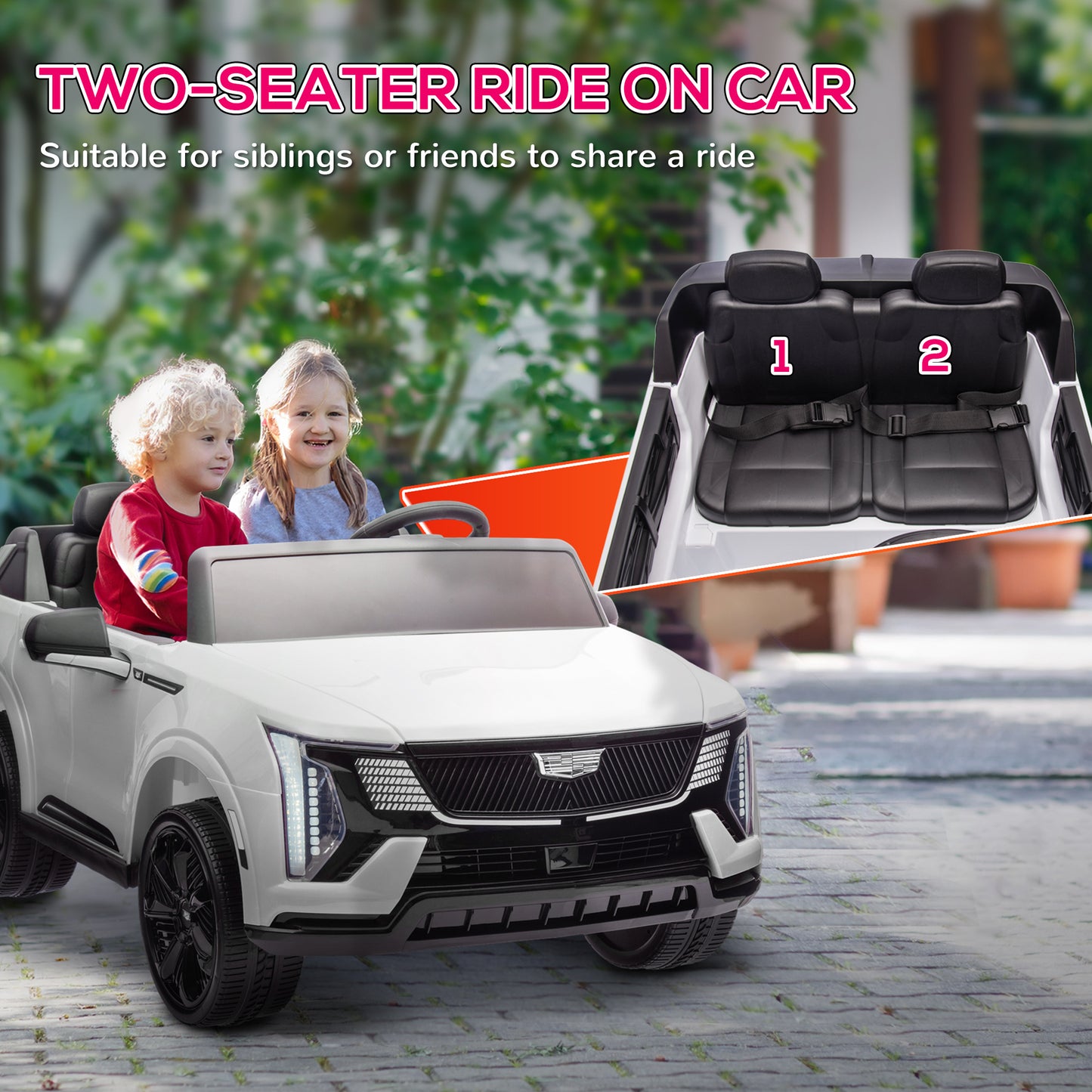 Qaba 2-Seater Ride on Truck, 12V 10AH Cadillac Escalade IQ 2025 Licensed Kids Electric Car with Remote Control, 4 Spring Suspension Wheels, LED Lights, Music Horn, White