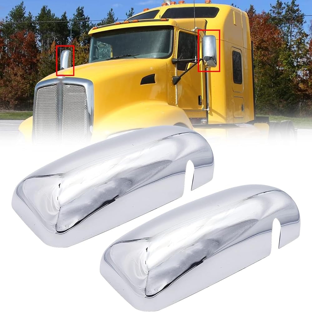 Chrome Door Mirror Covers Fit for Kenworth T660 T370 T440 T470 T800 T600, Pair Door Mirror Cover Left/Driver Side & Right/Passenger Side