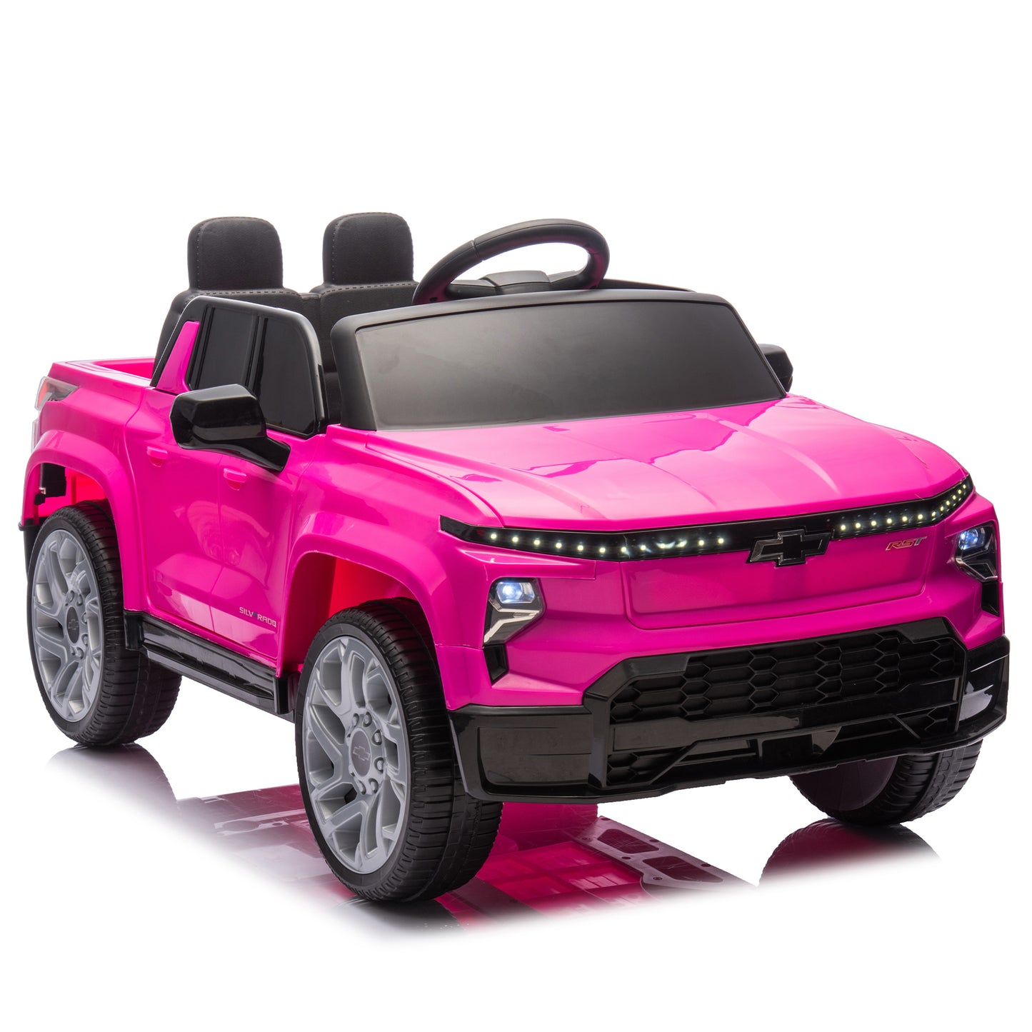 24V Kids Ride on Car W/Parents Control,Licensed Chevrolet Silverado,Four-wheel suspension,LED Lights,Bluetooth,music,USB,MP3,Power display,speeds 2.49-3.73MPH For kids aged 2-5.