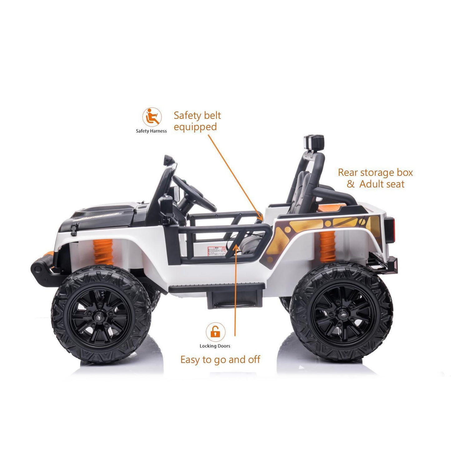 Ride on Car 24V car for Kids & Parents, 550*4 drving,Battery Powered Toy Car with Remote Control, Bluetooth,Front back button,Safety Belt