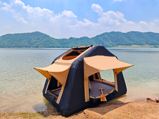 [Willando] Foldable 2-3 People Amphibious Inflatable Car Roof Top Tent for camping Outdoor Glamping Camping Tent for SUV,Truck( Without Ladder, Two-tone Style, Khaki & Black)