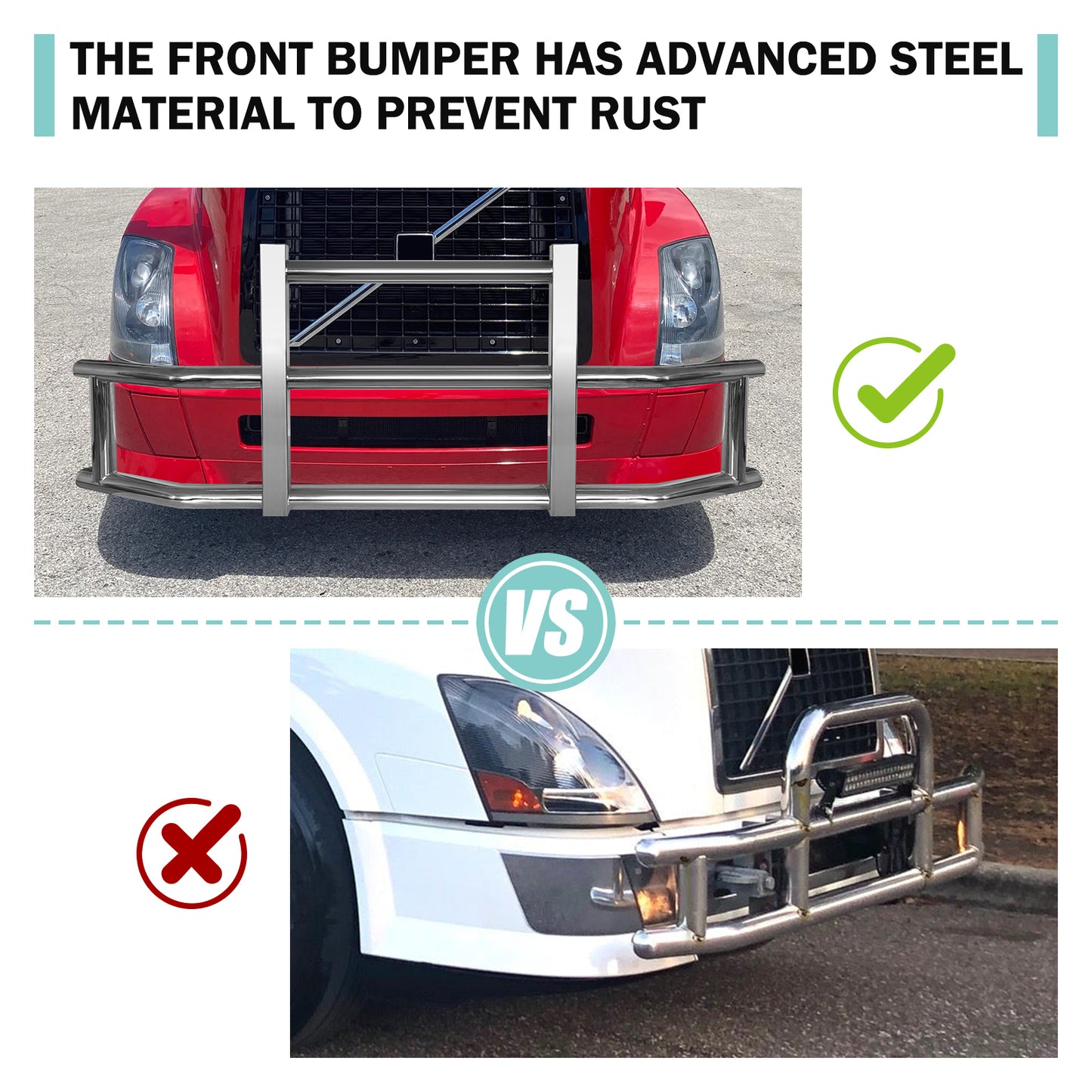 Stainless Steel Deer Guard Bumper for Volvo VN/VNL 2004-2017 with brackets
