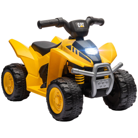 Qaba CAT Licensed Kids ATV, 6V Four-Wheeler for Kids, Electric Ride on ATV with Horn, LED Headlights, Single-Button Start for 18-36 Months, Yellow