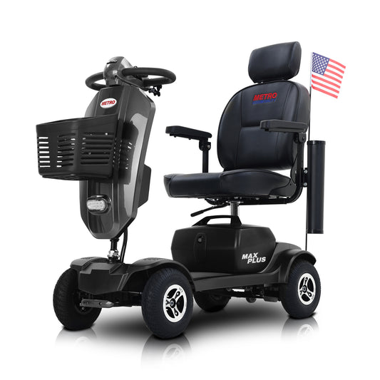 [Willando] MAX PLUS GREY 4 Wheels Outdoor Compact Mobility Scooter with 2pcs*20AH Lead acid Battery, 16Miles, USB Charger Port & Cup Holders, 300W Motor