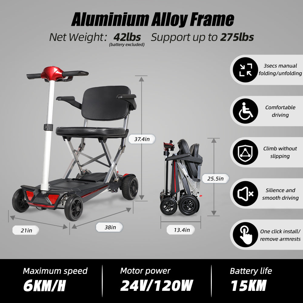 MOBIFREE Powered Lightweight Manual Folding Mobility Scooter M2020 for Adults and Seniors.