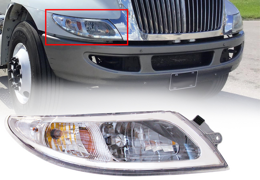 Headlights for International Durastar 4300 Truck 2002-2018, Chrome Headlamp Replacement, Right/Passenger Side