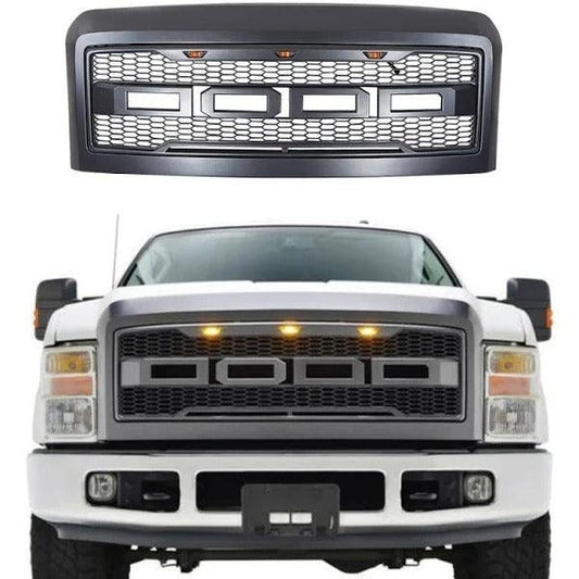 Grill For 2008 2009 2010 Ford F250 F350 F450 Raptor Grill Matte Black W/E Lights With Letters