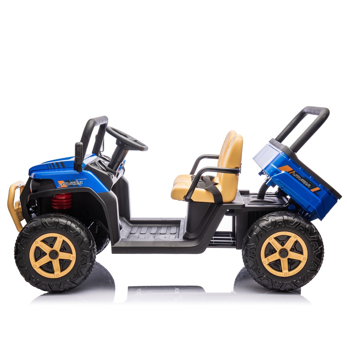 24V XXXL Kids Ride On UTV W/Parents Remote Control,Two-seater,Automatic tipping bucket,Rear wheel suspension,Slow start,Portable handle,Safety Belt,LED light,USB,MP3,Bluetooth,Horn for Kids Aged 3-8.