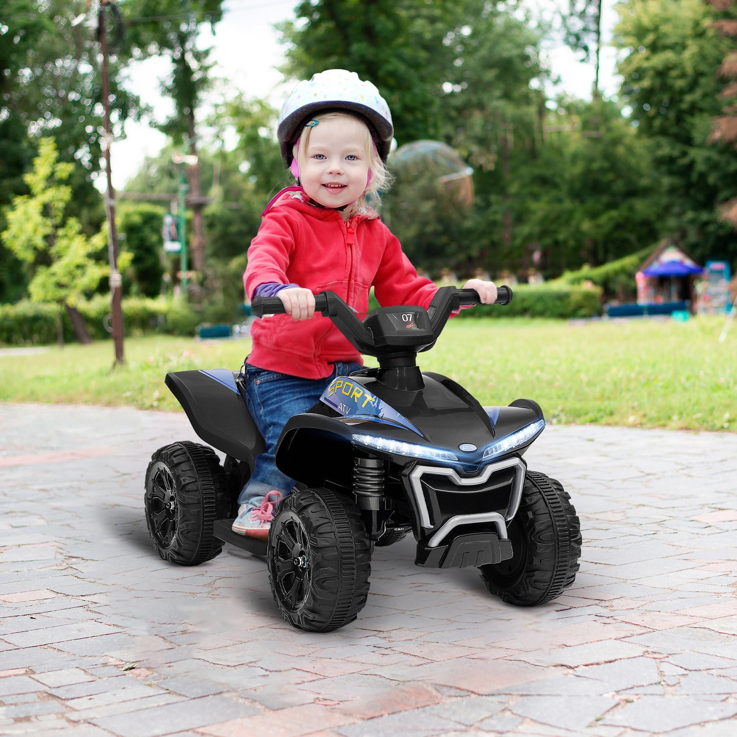 Qaba Kids ATV Quad, 6V Ride On Toy with 1.6MPH Max Speed, Rechargeable Battery, 4 Wheeler Battery Powered with Lights, Forward & Reverse for Toddlers, Black