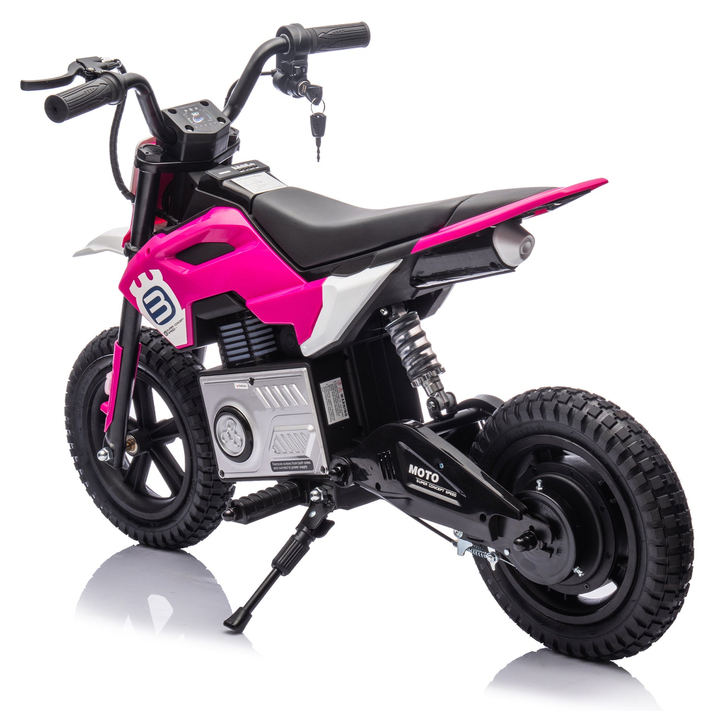 24V Kids Ride On Electric Toy Motocross Motorcycle,200W High Speed Hub Motor,Rear wheel shock absorber,Adjustable speed,LED breath lamp,Bluetooth,Music,Horn,Speeds 3.11-9.32MPH For Kids Aged 5-15.