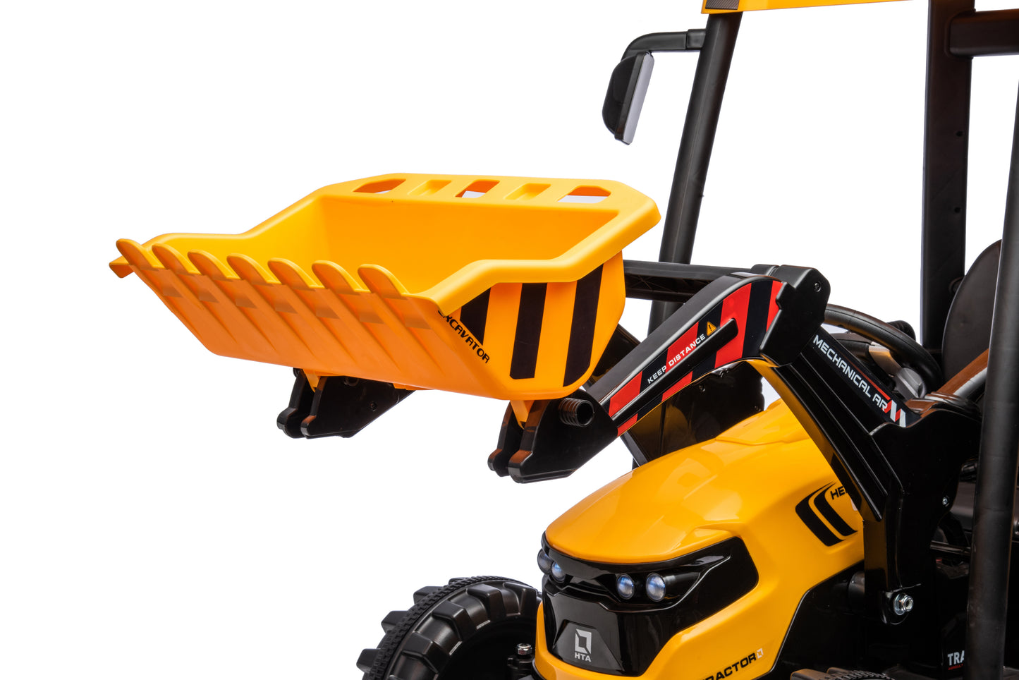 Pedal Tractors with Working Loader and Backhoe Digger, Kids' Ride on Car Toys 24V Battery Powered Electric Vehicles with Trailer, Digger for Toddlers (Yellow)