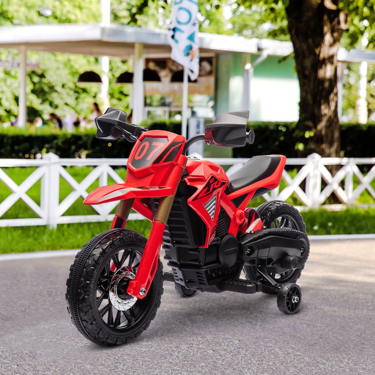 Qaba Kids Motorcycle, 6V Battery Powered Dirt Bike with Training Wheels, Horn & Start Sound, Electric Motorcycle for Kids 3-8 Years, Red