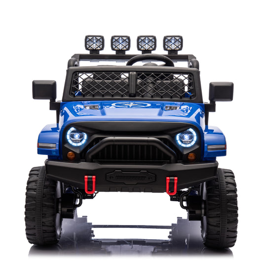 Blue,24V 2 Seater Ride On Truck Car, 4WD motors, with 2.4G Remote Control,Metal Suspension,Soft Start,Music, LED Light,Outdoor/Off road/Electric Car,Toys Gifts
