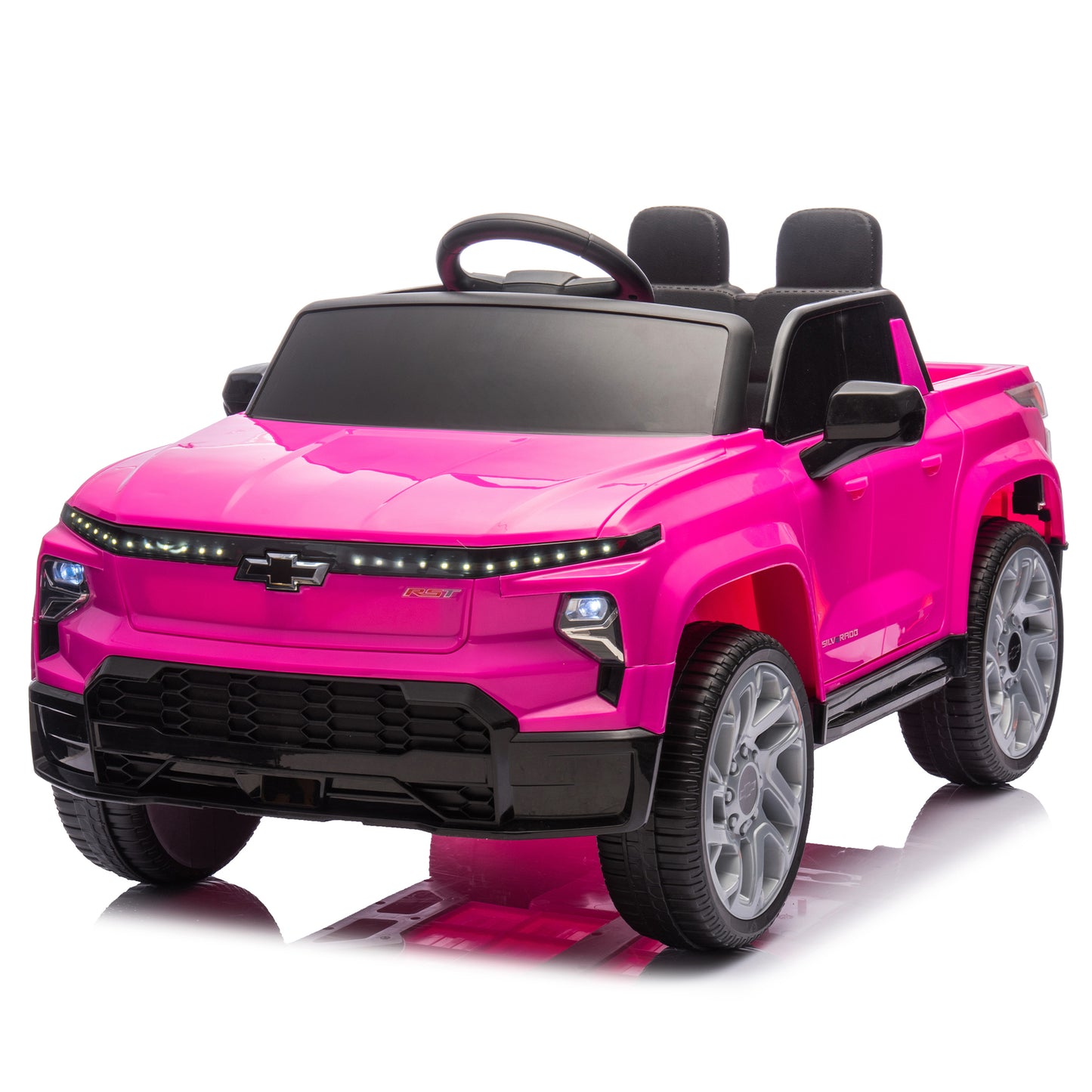 24V Kids Ride on Car W/Parents Control,Licensed Chevrolet Silverado,Four-wheel suspension,LED Lights,Bluetooth,music,USB,MP3,Power display,speeds 2.49-3.73MPH For kids aged 2-5.