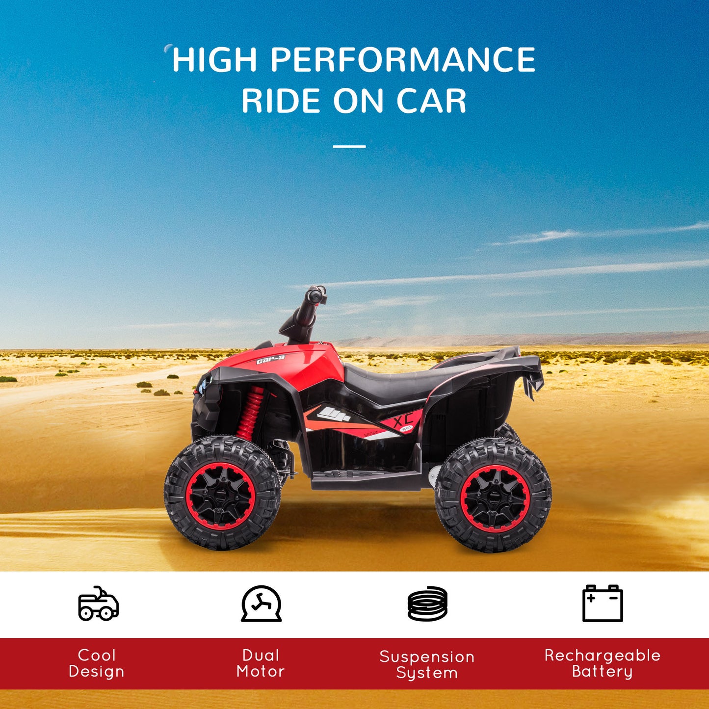 12V Kids ATV Quad Car with Forward & Backward Function, Four Wheeler for Kids with Wear-Resistant Wheels, Music, Electric Ride-on ATV for Toddlers Ages 3+ Years Old, Red