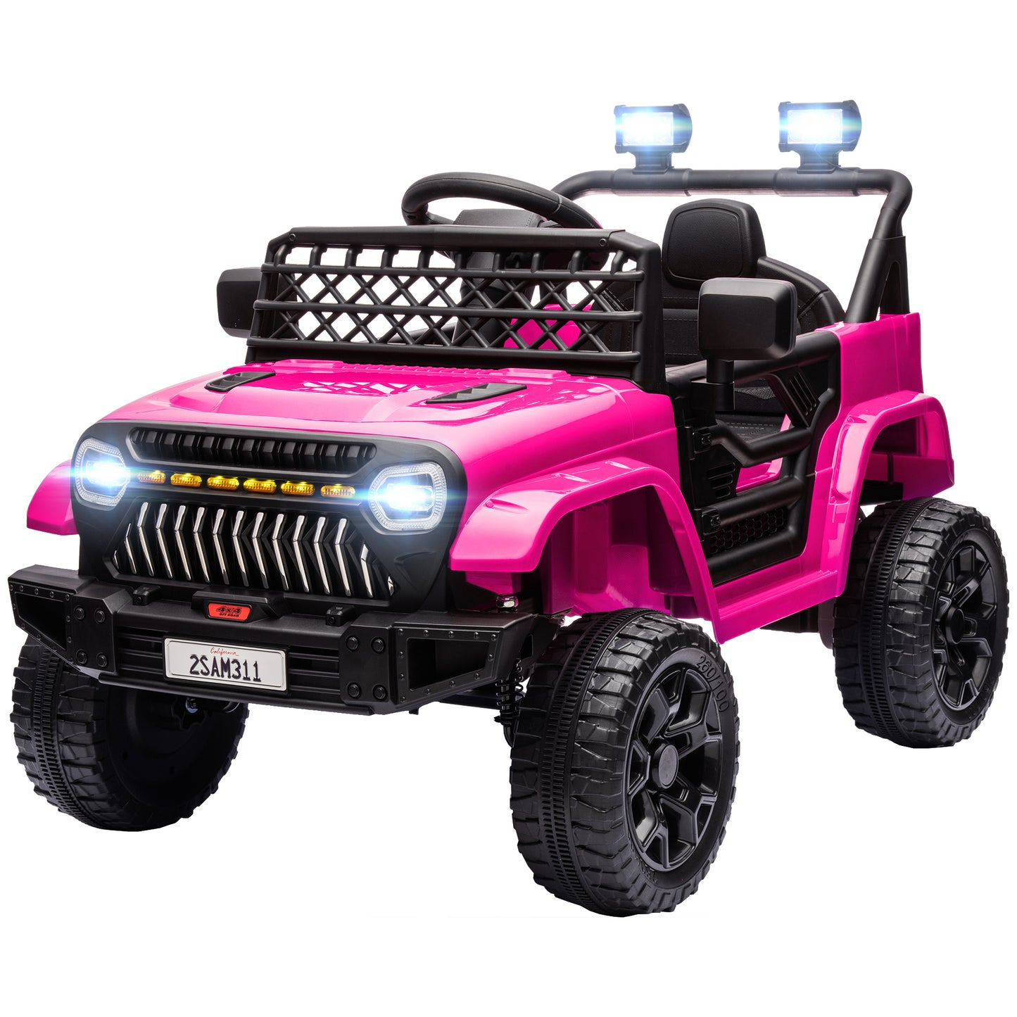 Qaba 12V Ride On Truck, Battery Powered Kids Electric Car UTV with 4 Suspension Wheels, Remote Control, 3 Speeds, LED Headlights, Horn, USB Music, Pink