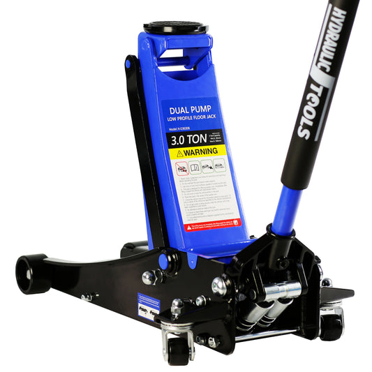 3t Low Profile Jack, Blue and Black, Ultra Low Floor Jack  with Dual Pistons Quick Lift Pump, Car Jack Hydraulic AutoLifts for Home Garage, Truck Jack Hydraulic Lifting range 3.3'-19.7'