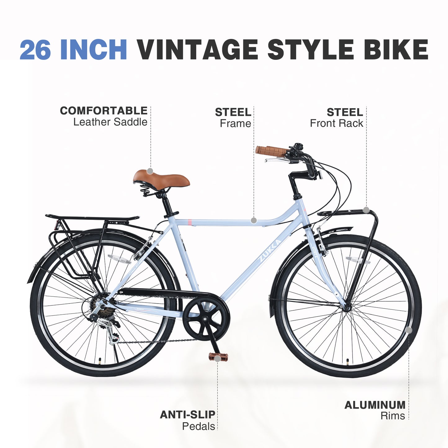 7 Speed, Steel Frame, Multiple Colors 26 Inch Vintage Style Bike,Retro Commute Bike for Women and Men