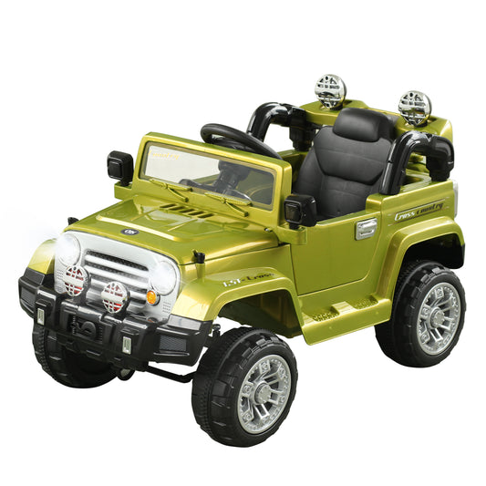 Kids Ride-on Car, Off-Road Truck with MP3 Connection, Working Horn, Steering Wheel, and Remote Control, 12V Motor, Green